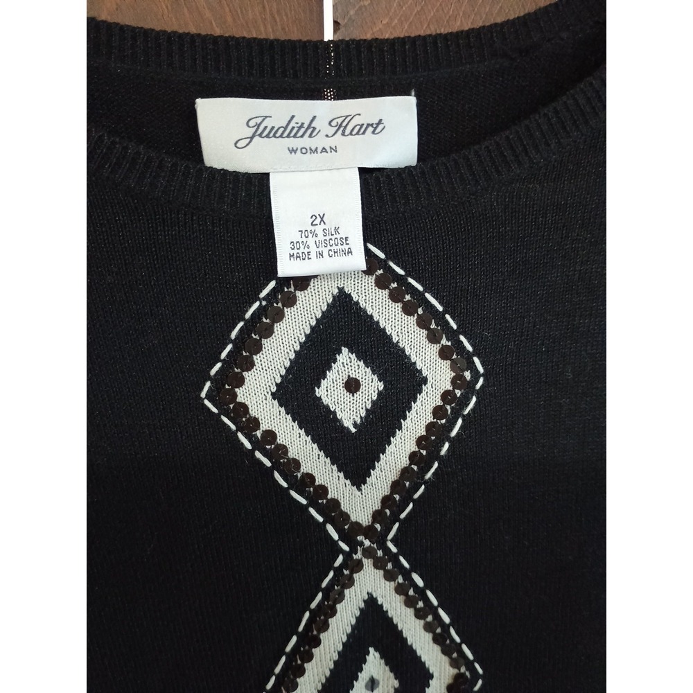 NWT Judith‎ Hart Black and White Silk Blend Sweater Blouse Top Size 2x